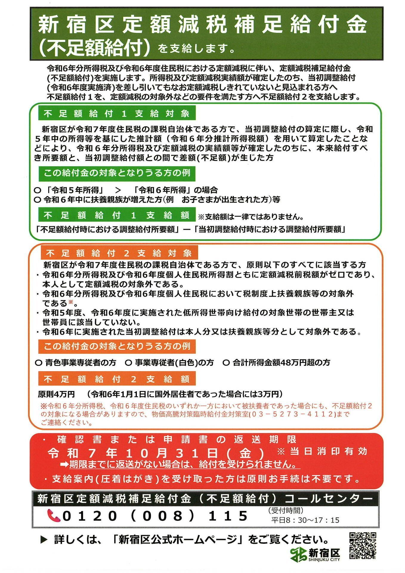 新宿区定額減税補足給付金